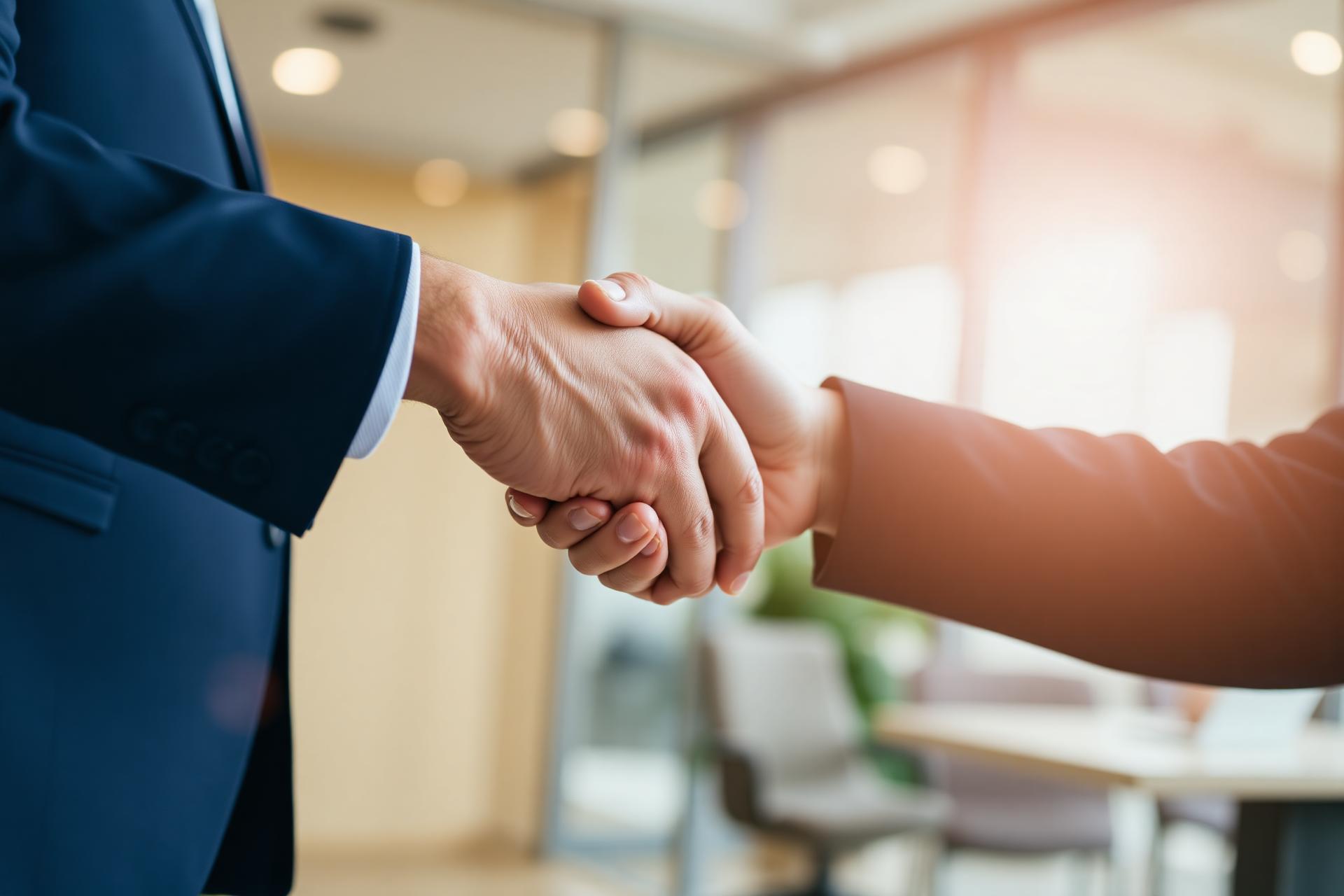 Poignée de main symbolisant une relation client de confiance